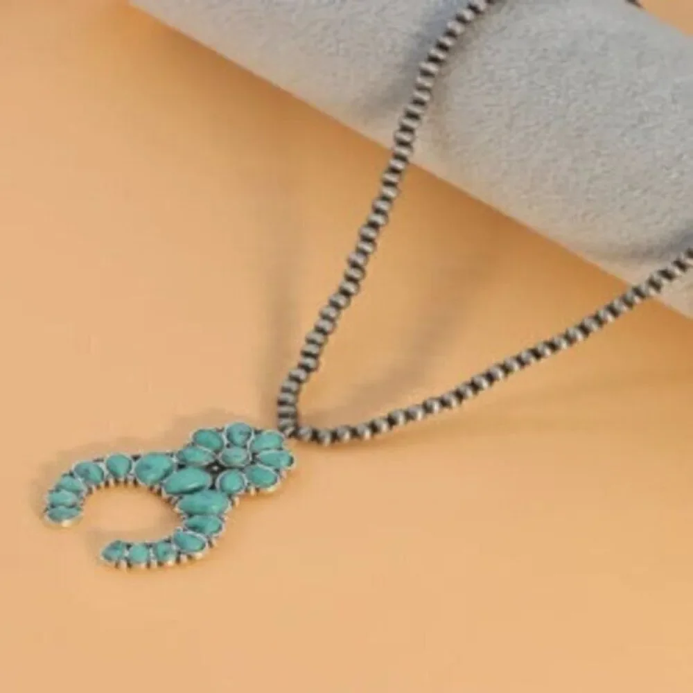 Turquoise Squash Blossom Beaded Native American Necklace